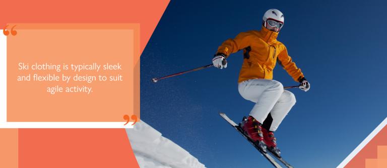 skier moving quickly in close fitting trousers and jacket