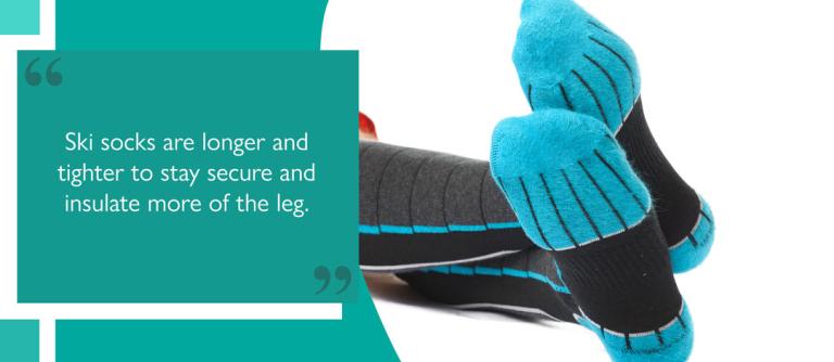 Person wearing a pair of coloured ski socks on feet