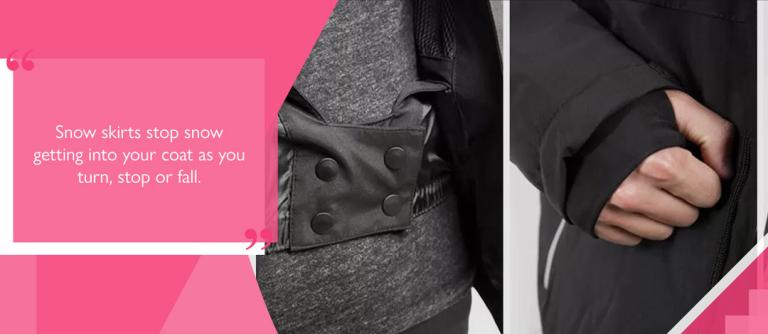 Visible snow skirt on ski jacket