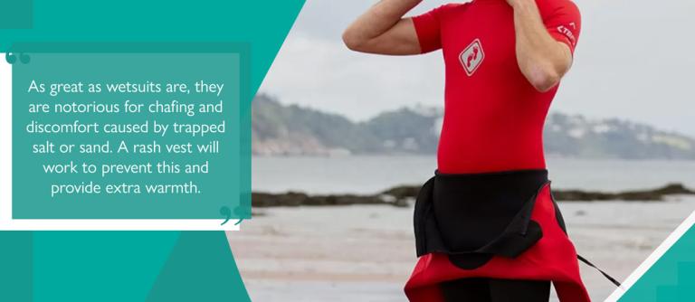 person wearing a rash vest under a wetsuit
