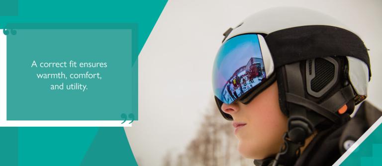 Close up of snowboarder wearing a helmet with ski goggles
