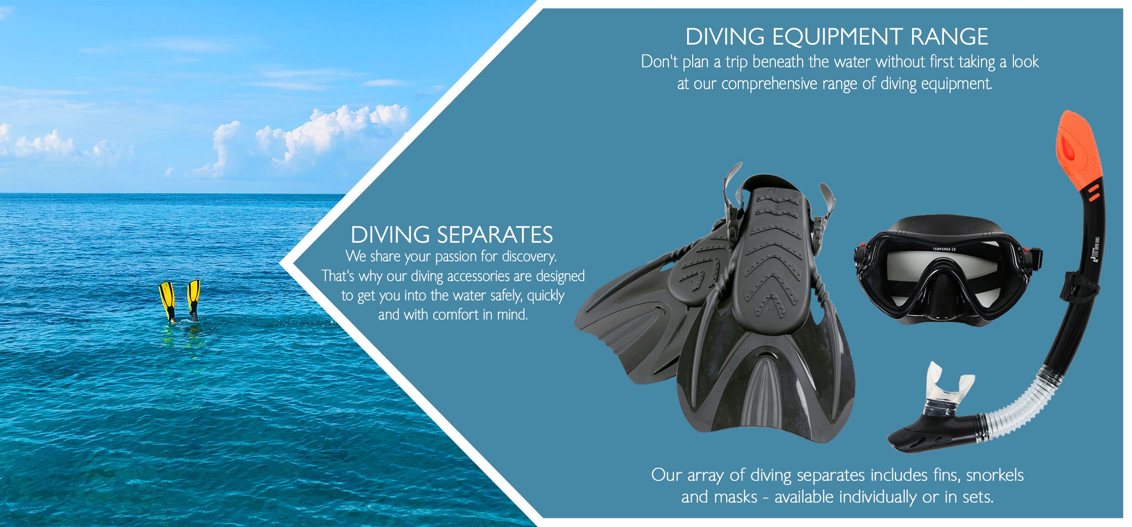 Diving separates masks snorkels fins