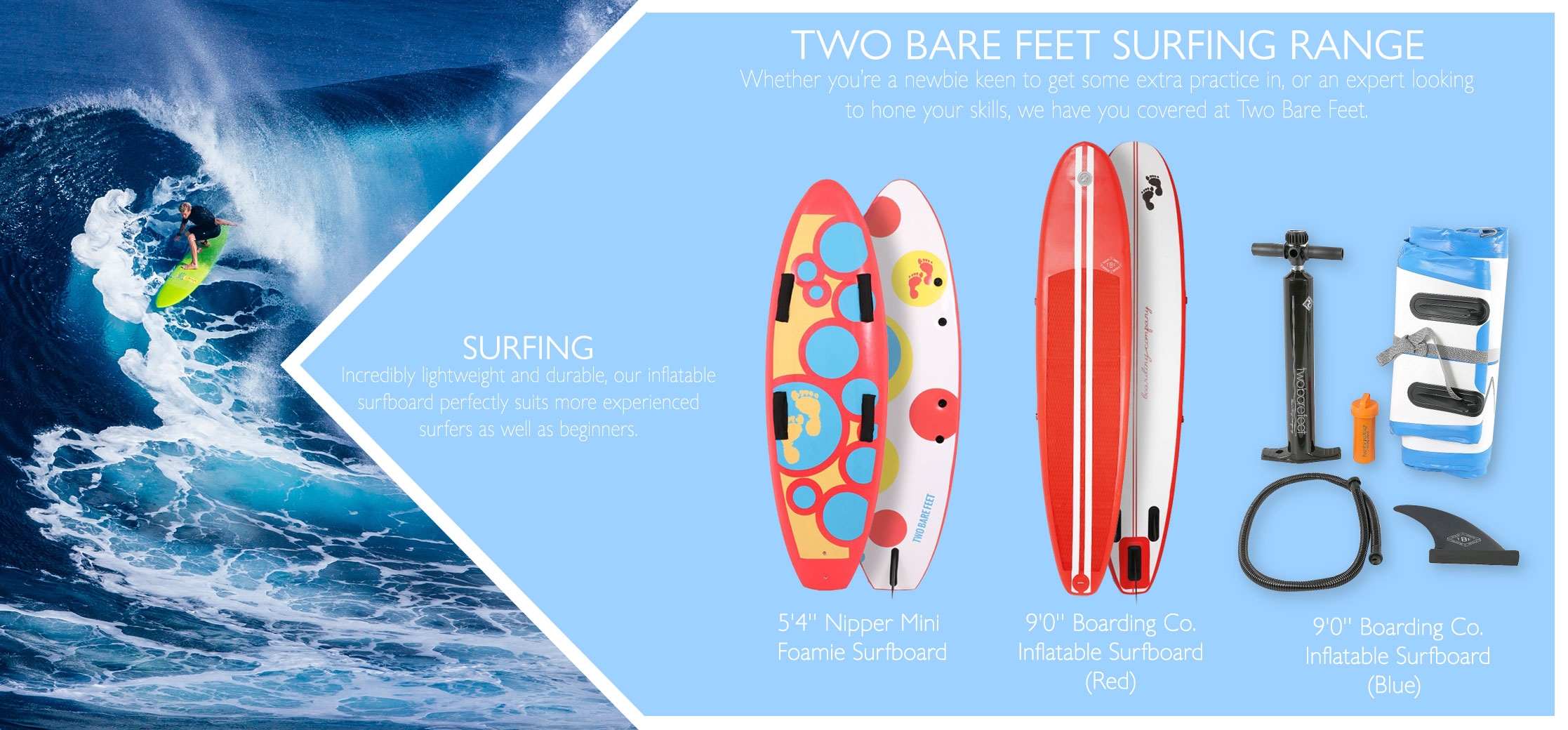 Two Bare Feet Foamy Surfboard Double Pack with Travel Boardbag Soft Surfboard 